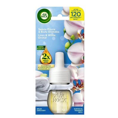 Air Wick Essential Oils Wkład do Elektrycznego Odświeżacza Powietrza Świeże Pranie i Biała Orchidea | 19 ml