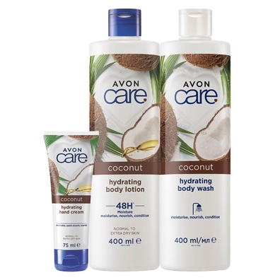 Avon Care Coconut Zestaw kosmetyków kokosowy 3w1 [Mleczko + Balsam + Krem do rąk]